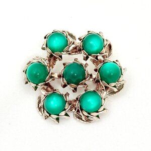 Unique Vintage Moonglow Lucite Brooch w/Ornate Bezel/Prong Setting